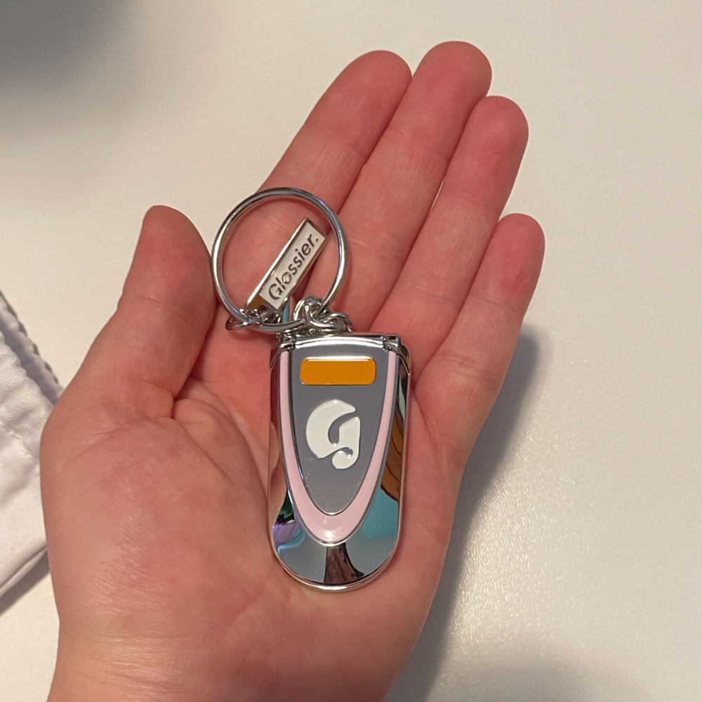 Glossier Flip Phone Keychain NWOT